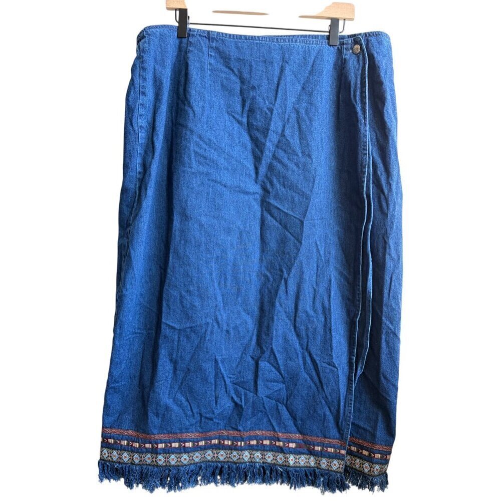 NWT! 90s Long Denim Wrap Skirt Vintage Embroidered Jean Skirt Western Boho 20W